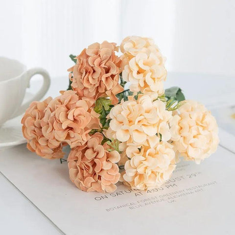 8 heads 5 forks Artificial flowers Hydrangea For Wedding bridal bouquet Decoration Home Floral Arrangement Christmas Accessories