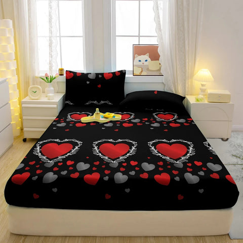 1 Simple Modern Heart-Shaped Printed Matte Fitted Sheet, Bedroom Printed Bed Cover, Bedding (Excluding Pillowcases)