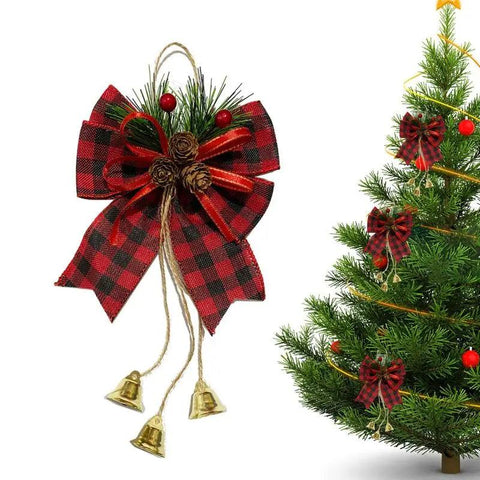 1 pcs Christmas Tree Large Topper Bow Knot with Artificial Spruce Pine Cones and Christmas Bell New Year Decorations 2024