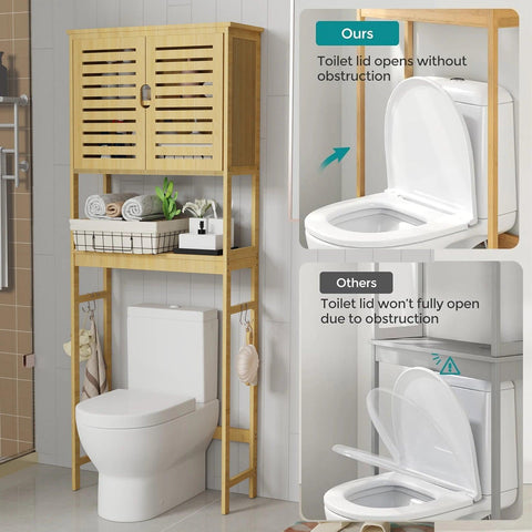 Over The Toilet Storage Cabinet, Tall Bathroom Cabinet Organizer with Cupboard and Adjustable Shelves, Freestanding Toilet Shelf