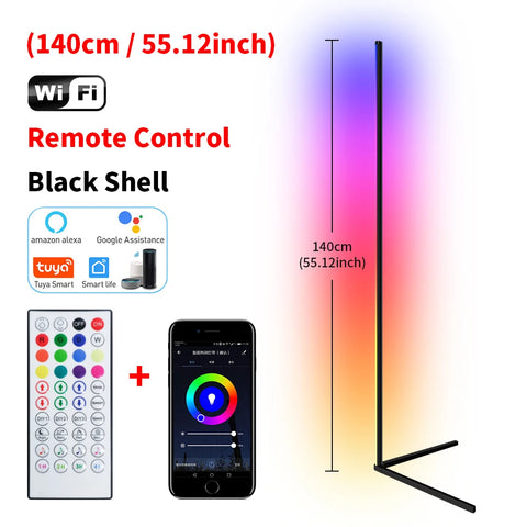 Living Room Dimmable RGB Corner Floor Lamp 140cm Stand Smart APP LED Mood Light for Bedroom Nordic Home Decor Interior lighting