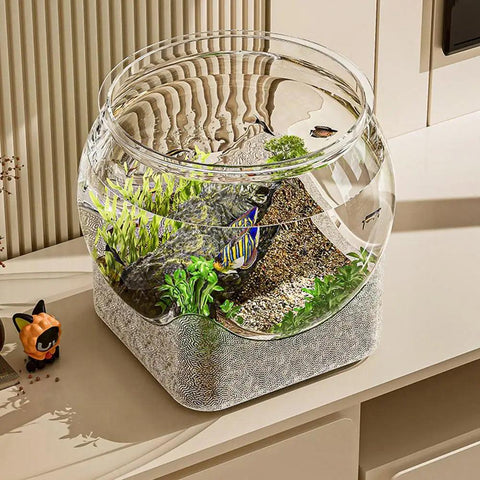 Clear Round Fish Bowl Aquarium Fish Tank Small Aquariums Flower Vase Centerpiece Desktop Aquarium for Betta Fish Turtle