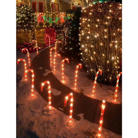 28" Christmas Candy Cane Pathway Markers, Set of 12 Pack Christmas Outdoor Decorations Pathway Lights with 72 Warm Lights