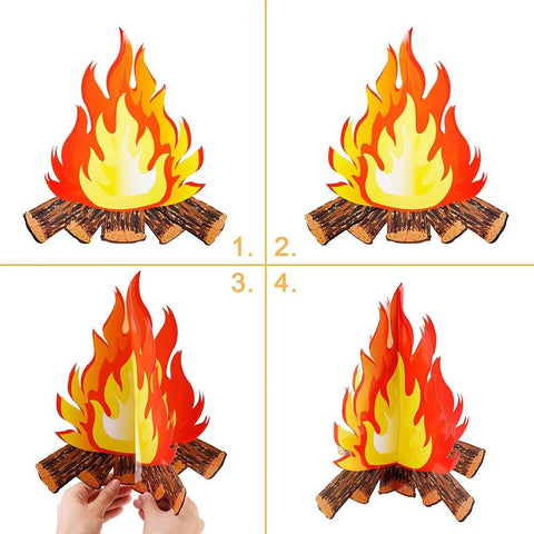 3D Decorative Cardboard Campfire Centerpiece Artificial Fire Fake Flame Paper Party Decortion Flame Torch for Christmas New Year