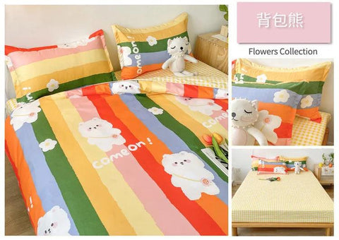 Cute Double Cotton Bedding Set with Four-Piece Linens, Pillowcase, Textile for Girl's Dormitory Bedclothes