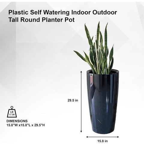 Self Watering Indoor Outdoor for Patio Planter Pot, Decorative Gardening & Home Décor Accent, Round, Glazed finish, 29.5" H