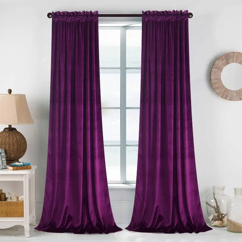 Velvet Curtains 2 Panels Set, Block Light Thermal Insulated Velour Rod Pocket Drapes for Bedroom and Living Room