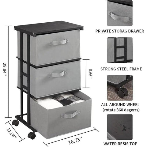 Dresser Storage with 3 Drawers, Fabric Dresser Tower, Vertical Storage Unit for Bedroom, Closet, Office