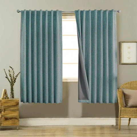 Blackout Linen Curtains Long 100% Blackout Drapes 95 inch Length 2 Panels Set