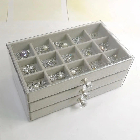 Portable Jewelry Box Display Organizer Large Capacity Earring Necklace Ring Storage Case Holder with 3 Layers for Women Girls