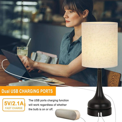 Bedside Lamp Bedroom Table Lamp Set of 2 Table Lamps with Touch Control for Living Room with USB Charging Ports