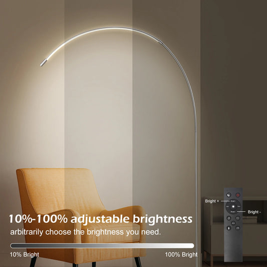 70.8" Modern LED Arc Floor Lamp for Living Room Standing Lamp with Remote Control 3 Color Temperature & Dimmable Brightness