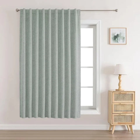 Blackout Linen Curtains Long 100% Blackout Drapes 95 inch Length 2 Panels Set