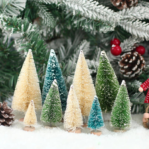 Artificial Mini Wooden Christmas Tree Blue Green White Gold Tower Pine Small Sisal Christmas Tree Tabletop Ornament Decor