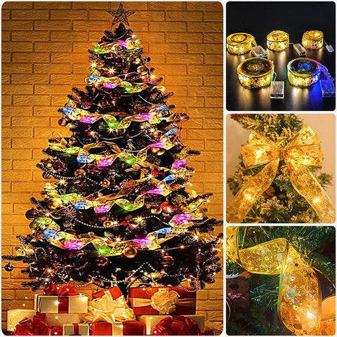 2024 LED Colouful DIY Lace Bows Christmas Tree Decorations Luxury Christmas Decoration Liquidation LED Diy Gold Ribbon Gift Bows