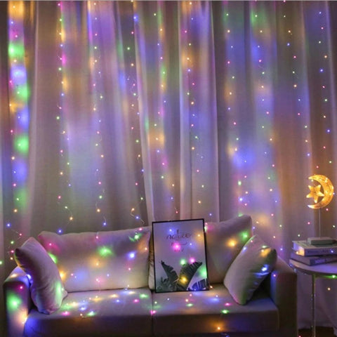 LED Curtain Lights USB Warm Fairy String Lights Festival Lighting Rainbow Window Lamp Home Bedroom Wedding Christmas Decoration