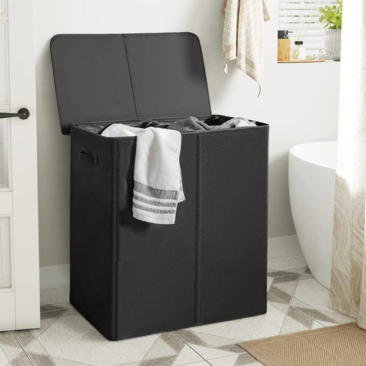 WOWLIVE 154L Double Laundry Hamper with Lid and Removable Laundry Bags, Large Dirty Clothes Hamper 2 section Collapsible