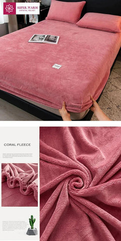 Bed sheet set Soft warm plush fitted sheet elastic mattress cover fluffy coral fleece bed linen winter couple luxury double bed