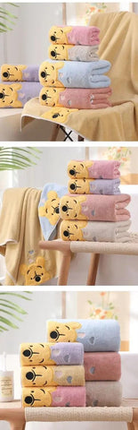 1-5PCS Winnie Bear Towel Bath Towel Set Soft and Absorbent Coral Velvet Bath Towel Home Wash Towel Children's Cartoon Bath Towel