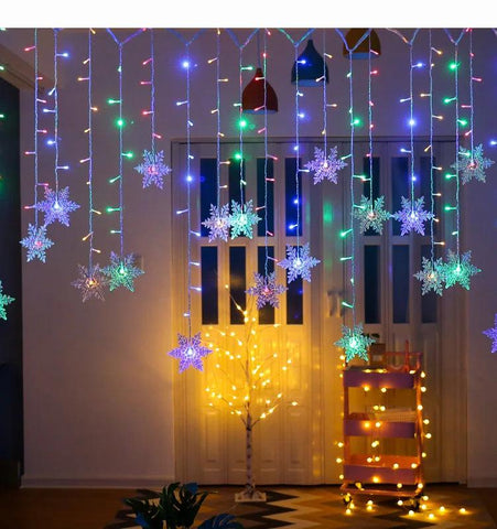 3.2M Christmas Snowflakes LED String Lights Flashing Fairy Curtain Lights Waterproof For Holiday Party Wedding Xmas Decoration