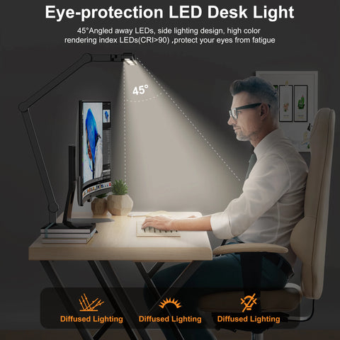 Led Desk Lamp with Clamp, Architect Desk Lamp for Home Office with Atmosphere Lighting, 24W Ultra Bright Auto Dimming Desk Light