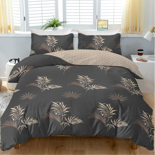 3pc Yellow and Brown Leaves Design Bedding Set Quilt Cover with Zipper Closure 1 Duvet Cover and 2 Pillowcases