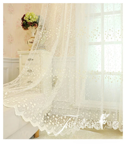 French Beige Lace Flower Embroidery Sheer Tulle Curtains for Living Room Bedroom Kitchen Window Drapes Voile Cheap Yarn Cortinas