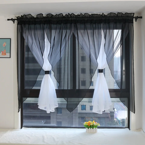 Solid Voile Veil Livingroom Balcony Bedroom Curtain Sheer Short Kitchen Window Treatments