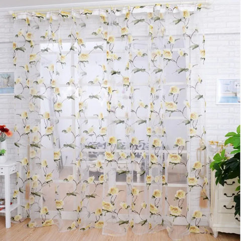 1pcs Delicate Flower Window Tulle Curtain Sheer Drape Divider Window Voile Curtains Living Room Sheer Tulle Home Bedroom Decor