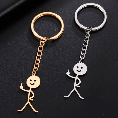 Teamer Funny Middle Finger Stickman Keychain 2024 Cute Trend School Bag Car Key Pendant Couple New Trinket Gift Keyring