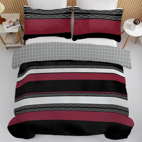 3pc Red Black and White Stripe Design Bedding Set Quilt Cover with Zipper Closure 1 Duvet Cover and 2 Pillowcases