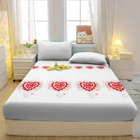 1 Simple Modern Heart-Shaped Printed Matte Fitted Sheet, Bedroom Printed Bed Cover, Bedding (Excluding Pillowcases)