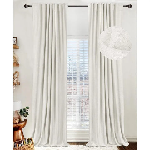 100% Blackout Shield Linen Blackout Curtains for Bedroom 96 Inches Long,Back Tab/Rod Pocket Living Room Drapes,