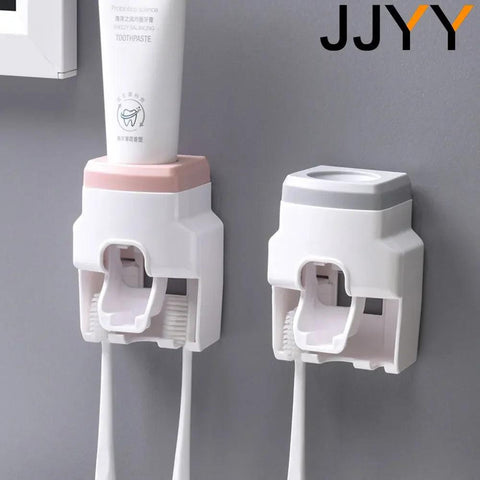 JJYY Lazy Wall Mount Automatic Toothpaste Dispenser Bathroom Accessories Waterproof Toothpaste Squeezer Toothbrush Holder