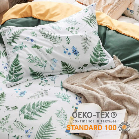 Bedsure Plants Duvet Cover Queen - Botanical Duvet Cover Set with Zipper Closure, Green Bedding Set,3 Pieces,