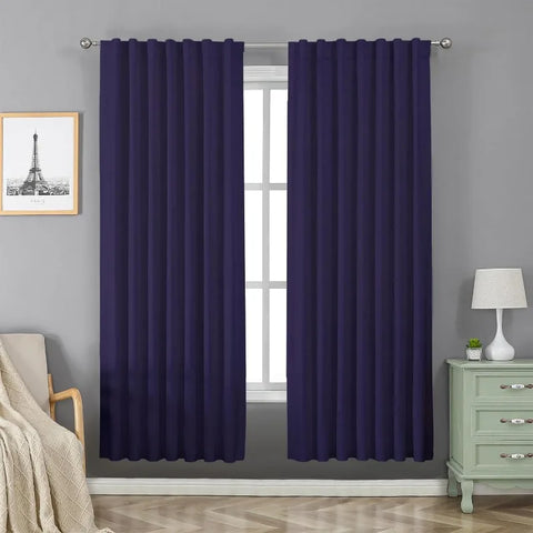 Blackout Linen Curtains Long 100% Blackout Drapes 95 inch Length 2 Panels Set