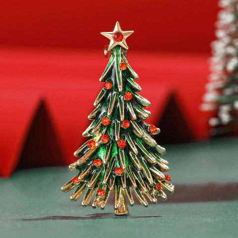 Christmas Rhinestones Star Tree Brooches for Women Unisex Classic Corsage Pins Office Party Friend Gifts Jewelry Accessories