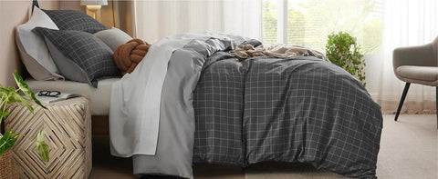 Striped Duvet Cover King - Scandinavian Duvet Cover Set with Zipper Closure, Grey Bedding Set