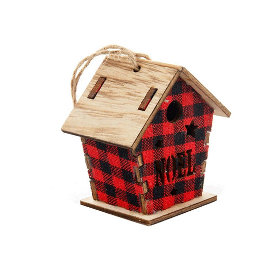 Christmas Red House Wooden House Pendant Decoration Christmas Tree Pendant 2024 Xmas Festival Home Ornaments Hanging Gift L5