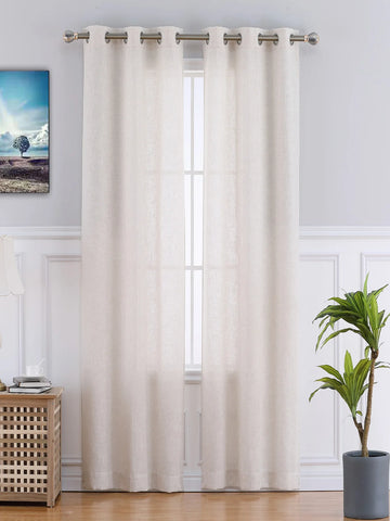 2 pcs Natural Linen Blend Textured Semi-Sheer Grommet Window Curtain Panels for Living Room Bedroom Curtains, 37 x 63 Inch