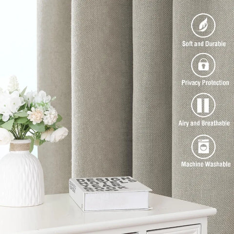 Natural Linen Curtains 108 inches Long for Living Room 2 Panels Back Tab Loop Pocket Linen Textured Light Filtering