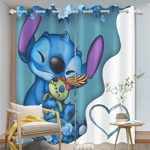 Disney Stitch Cartoon Curtain 3D Print Bedroom Living Room Window Blackout Partition Style Home Decoration