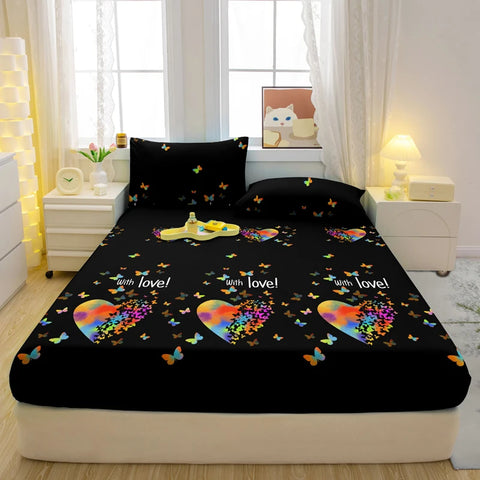 1 Simple Modern Heart-Shaped Printed Matte Fitted Sheet, Bedroom Printed Bed Cover, Bedding (Excluding Pillowcases)