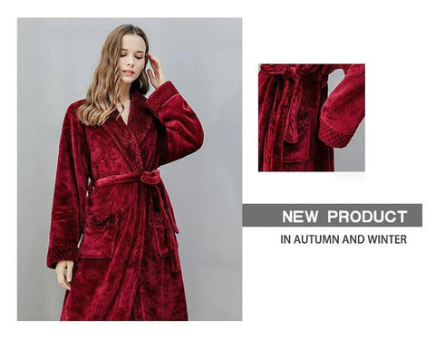 Female Autumn and Winter Warm Long Coral Velvet Thick Couple Bath Bathrobes Men Women Pajamas Shower Robe Bath Towels For Adults