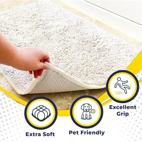 Highly absorbent ultra-fine fiber door mat and pet carpet, non slip, thick and washable, soft chenille, white 59 "X24"