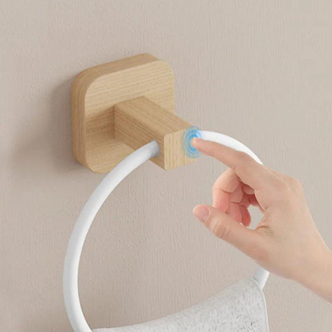 Wooden Toilet Towel Rack Wall-mounted Self-adhesive Paper Holder Roll Paper Stand Towel Ring Bathroom Accessories Set