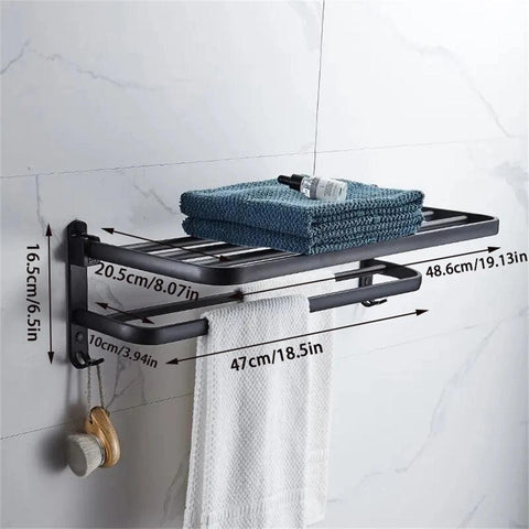 Wall-Mounted Bathroom Black Storage Rack Foldable Hook Towel Rack Bathroom Storage Belongs To Bathroom Facilities