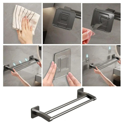 Black space aluminum Bathroom Double Towel Shelf Rack Holder Bath Towel Hanger Bar Towel Rail Bathroom Accessories