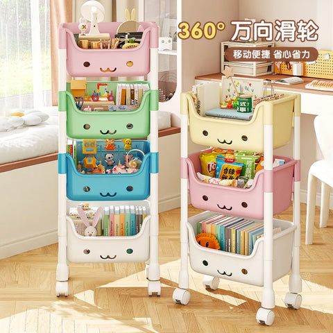 Bookshelf Trolley Multi-Functional Toy Snack Household Storage Rack For Living Room Kitchen Bathroom Bedroom Storage Cart