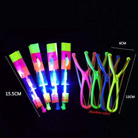 Amazing Light Toy Arrow LED Light Toys Outdoor Party Fun Gift Rubber Band Catapult Glow In The Dark Rocket Helicopter Flying Toy